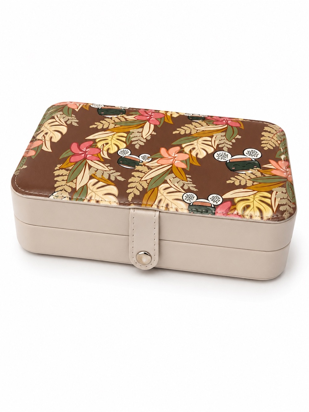Travel Jewelry Case - Beige with Floral Print